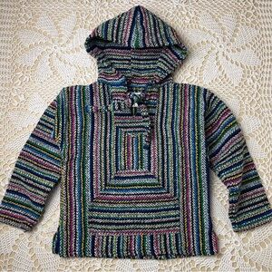 Earth Ragz Baja Kids M Mexican Hoodie Retro Woven Pullover Sweatshirt
